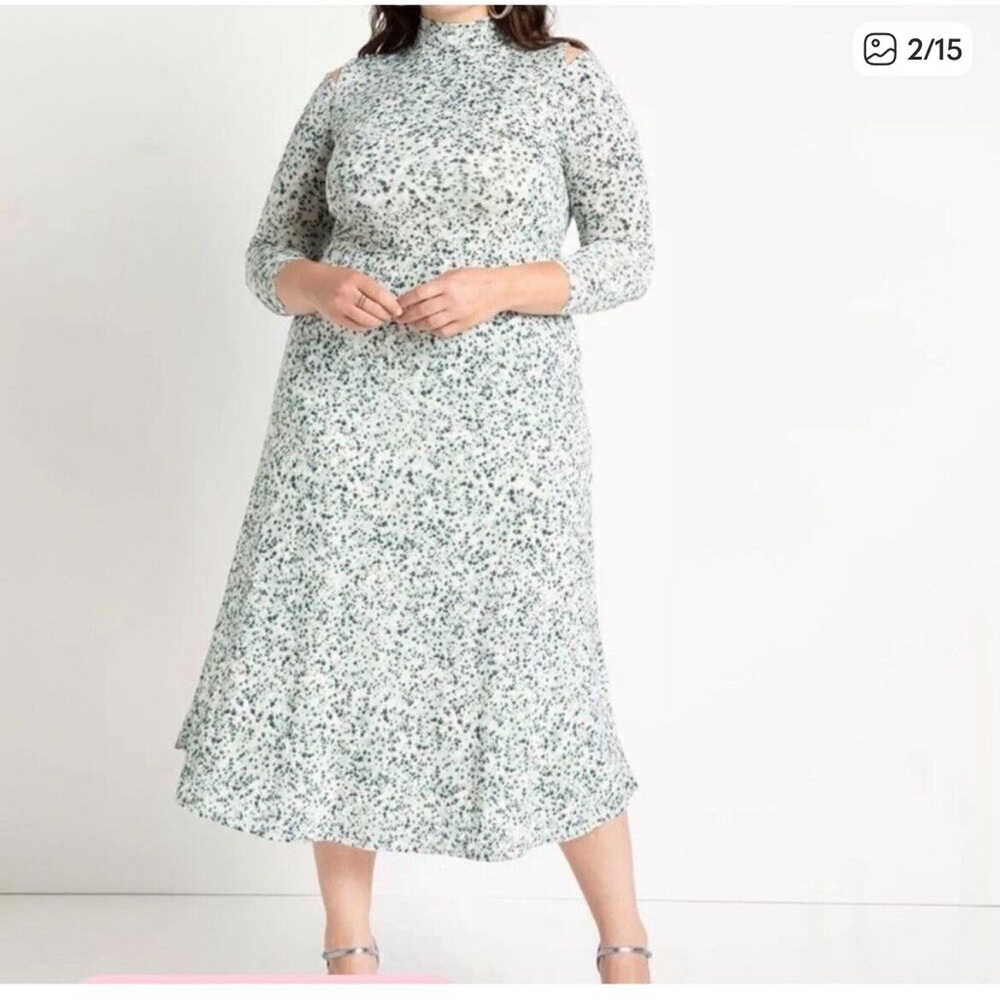Eloquii Long Sleeve Dress cold shoulder mock neck maxi dress